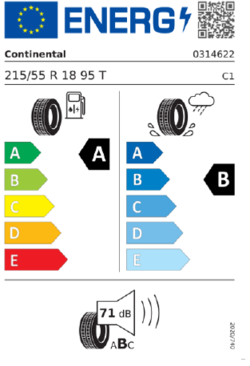 EU-Reifenlabel für VW ID.3 Neo Trend Reifen von Continental in Größe 215/55 R18 95 T