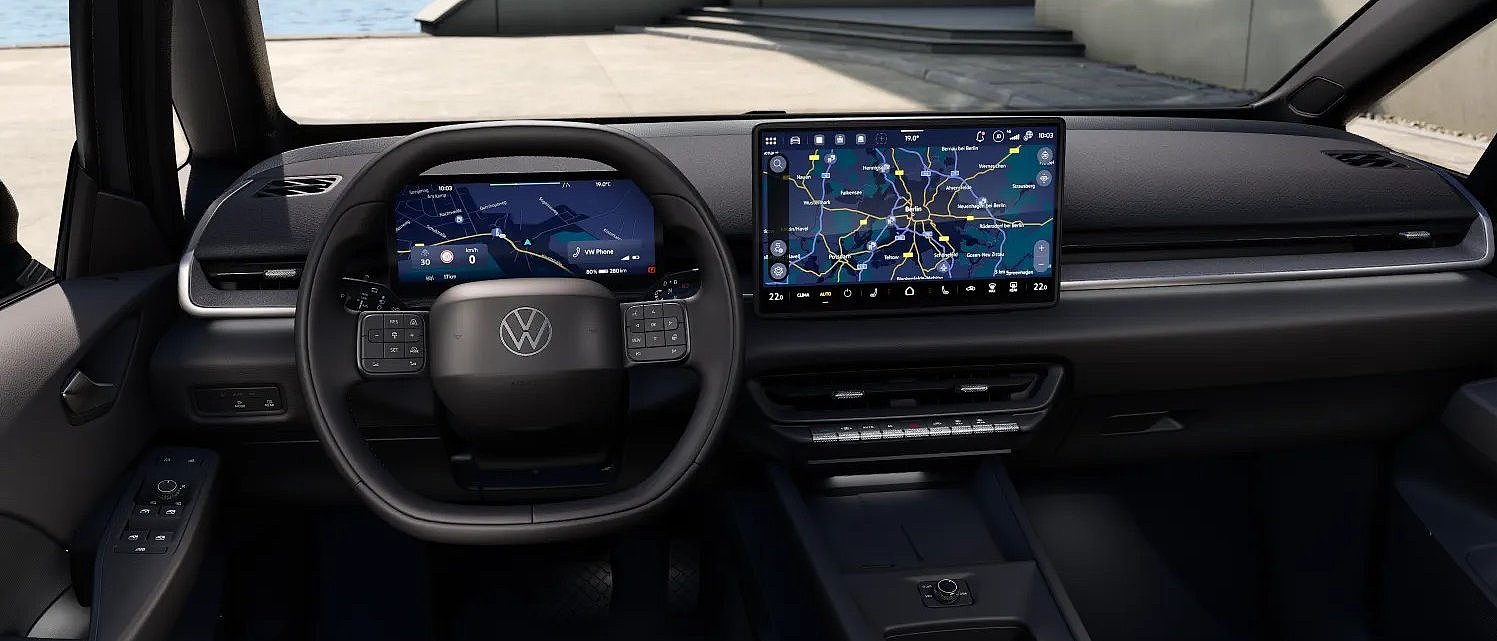 Innenraum und Cockpit des VW ID.3 Neo Trend mit Blick nach vorne
