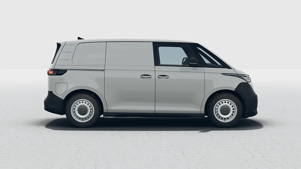Weißer Volkswagen ID. Buzz Cargo in der Seitenansicht