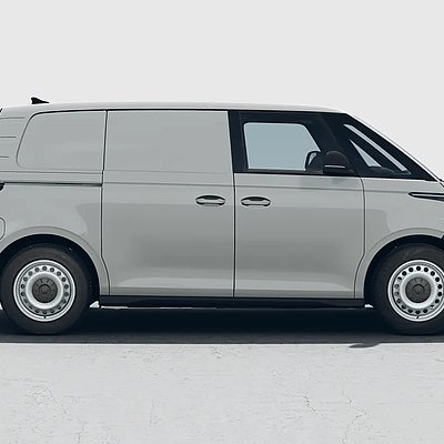 Weißer Volkswagen ID. Buzz Cargo in der Seitenansicht