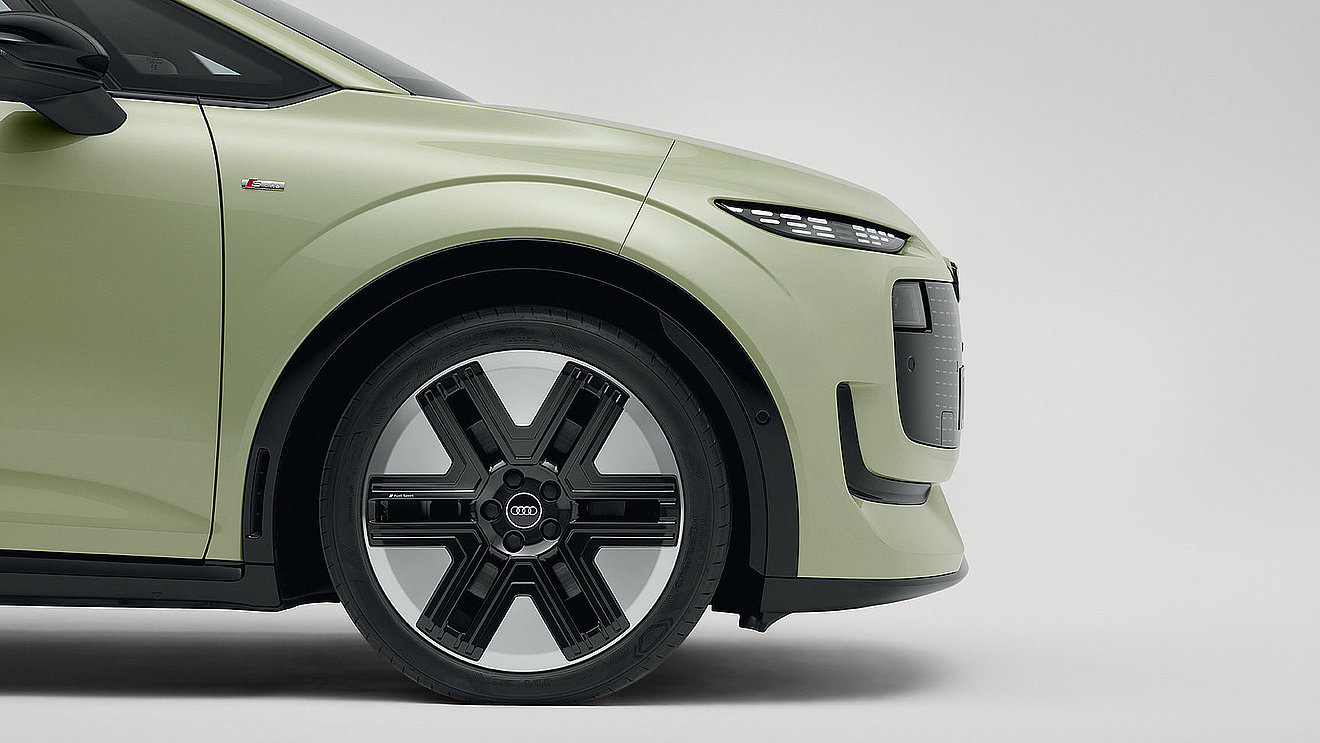 Audi A2 e-tron pistaziengrün Nahaufnahme Rad Felge vorn rechts