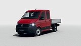 Roter Volkswagen Crafter Pritsche in schräger Frontansicht