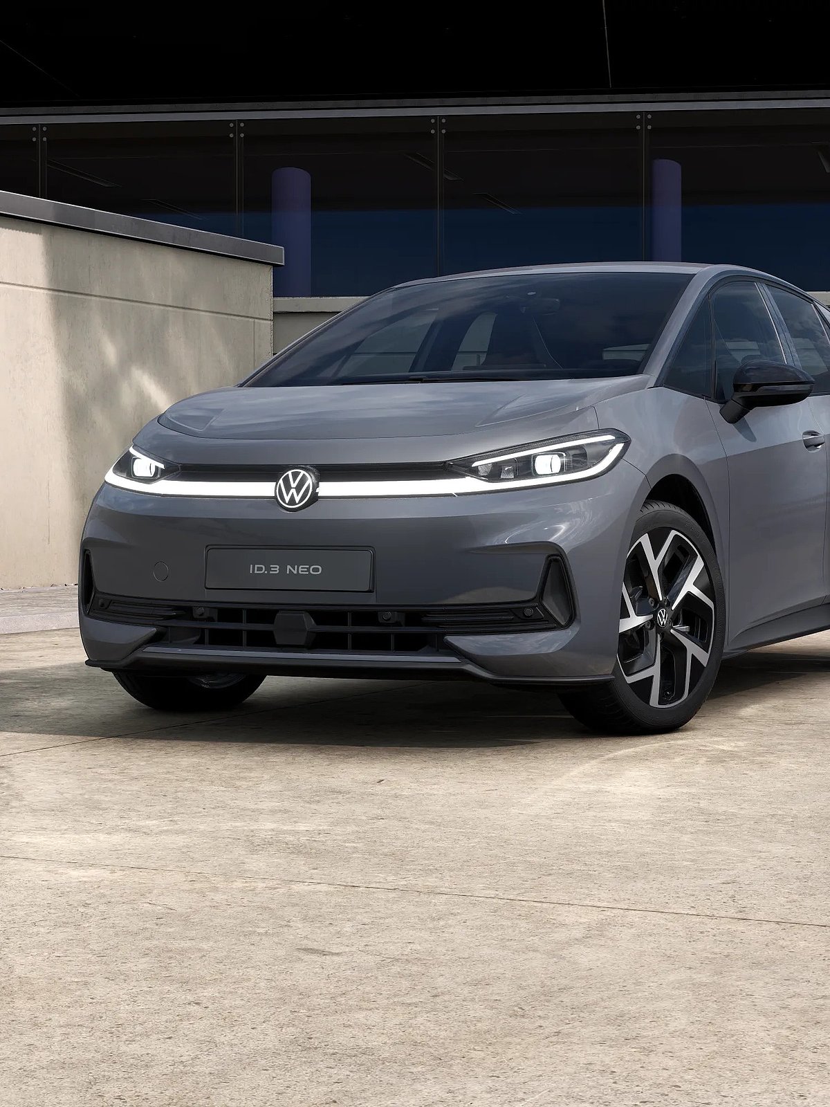 VW ID.3 Neo Style in Grau schräg von vorn mit LED-Frontscheinwerfern
