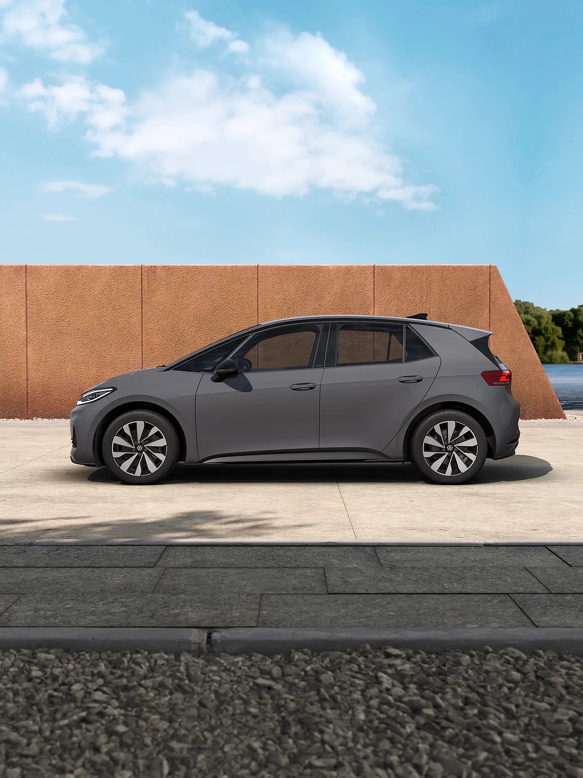 Seitenansicht des grauen VW ID.3 Neo