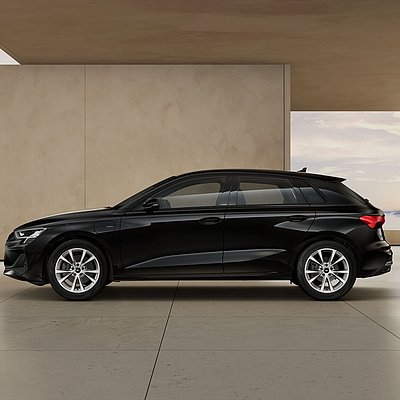 Audi A3 Sportback e-hybrid 150 kW schwarz Seitenansicht Fahrerseite