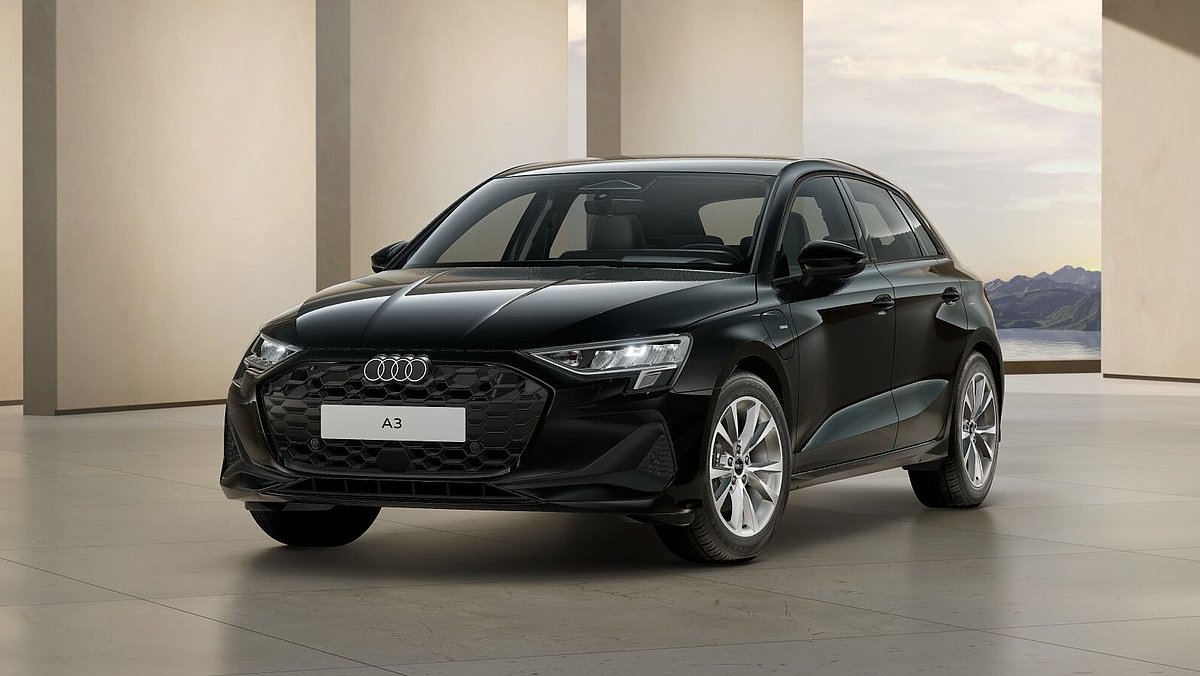 Audi A3 Sportback e-hybrid 150 kW schwarz Frontansicht schräg links