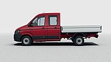 Roter Volkswagen Crafter Pritsche in der Seitenansicht