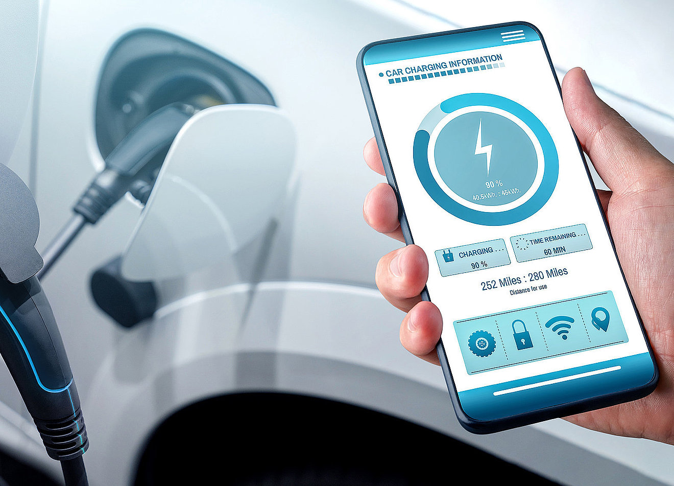 Elektroauto laden – App zeigt Ladestatus, Reichweite und verbleibende Ladezeit