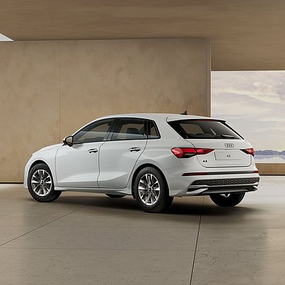 Audi A3 Sportback weiß 110 kw TFSI Heckansicht schräg rechts