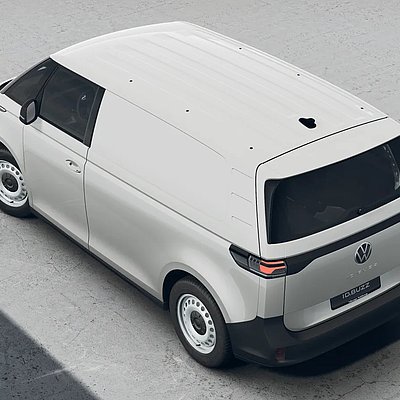 Weißer Volkswagen ID. Buzz Cargo in der Ansicht von oben