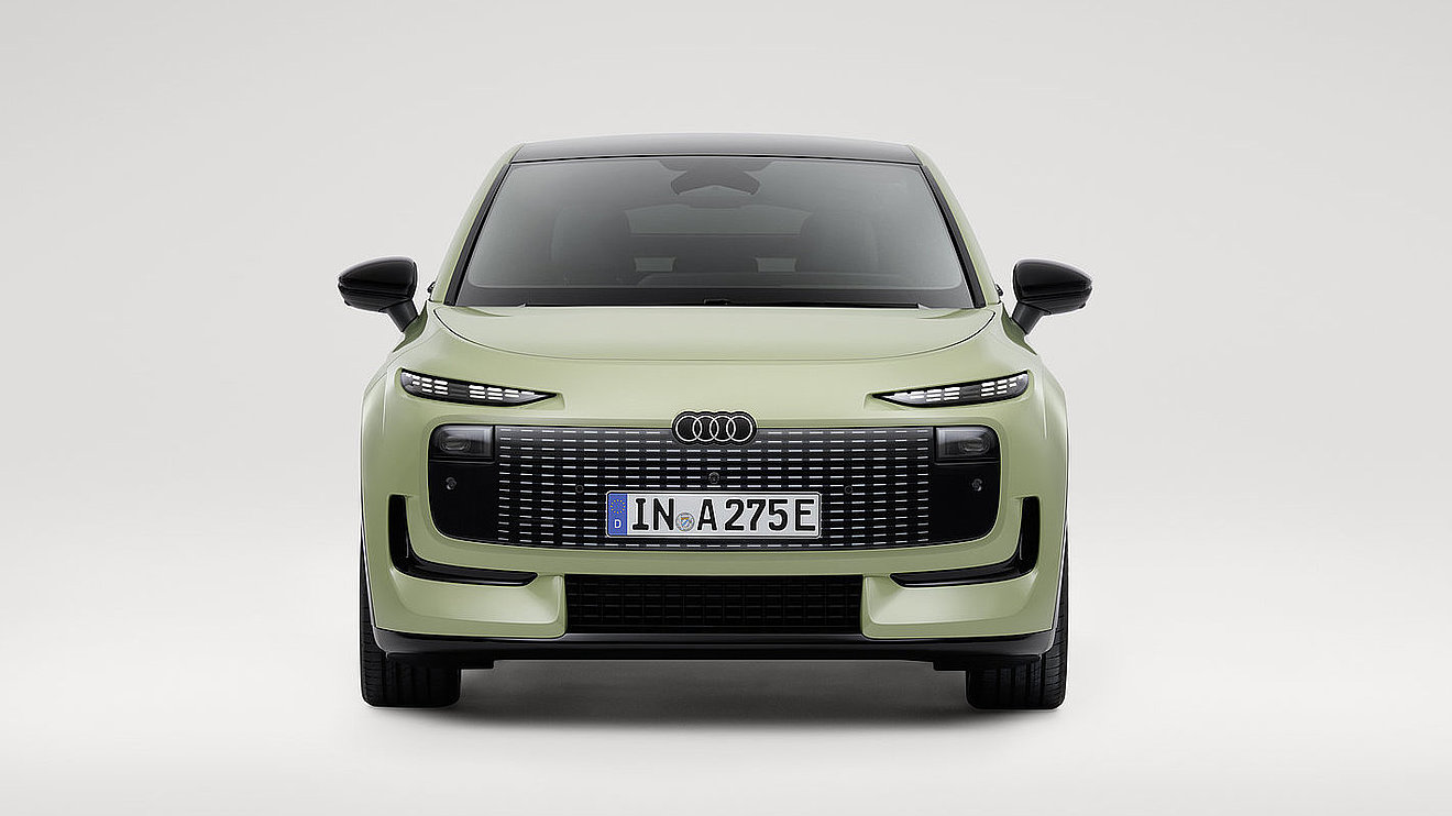 Audi A2 e-tron pistaziengrün Frontansicht zentriert
