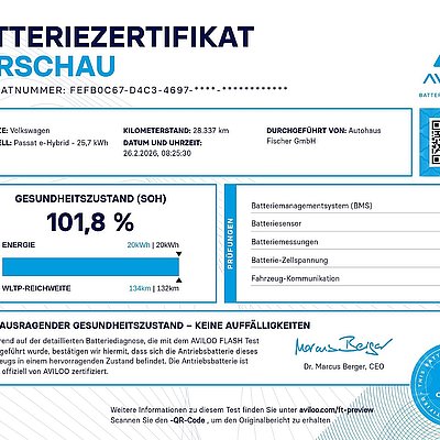 VW Passat Batteriezertifikat