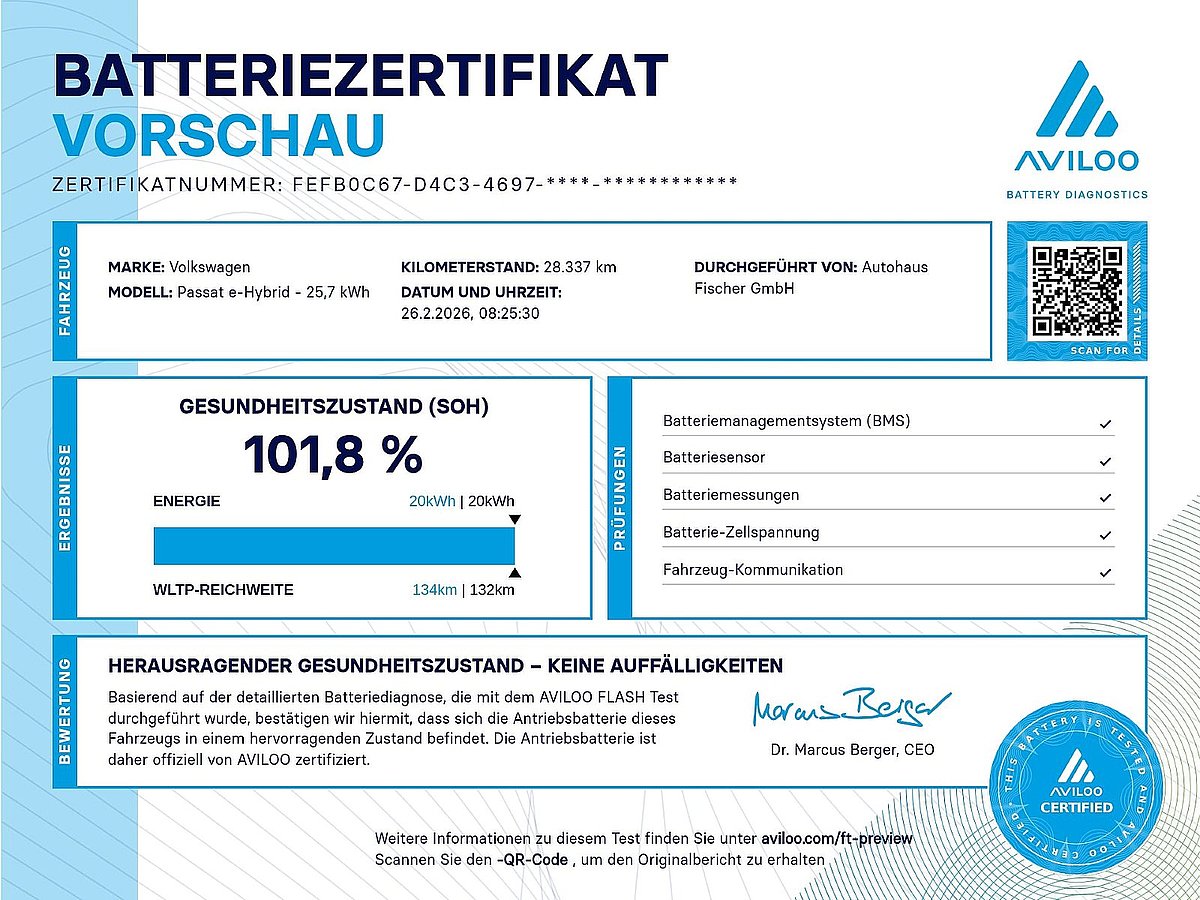 VW Passat Batteriezertifikat