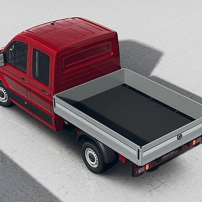 Roter Volkswagen Crafter Pritsche mit Ladefläche von oben