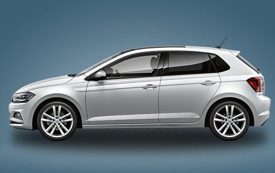 Volkswagen Polo als Mietwagen in Seitenansicht