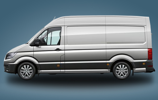 Volkswagen Crafter als Mietwagen-Kastenwagen in Seitenansicht