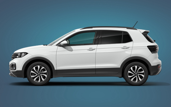 Volkswagen T-Cross als Mietwagen in Seitenansicht